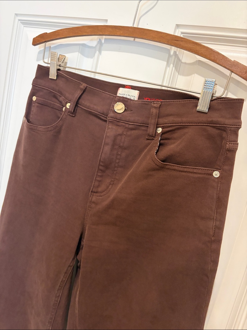 Alice & Olivia High-Rise Wide Leg Jeans in Chocolate Brown 29 - Picture 5 of 13